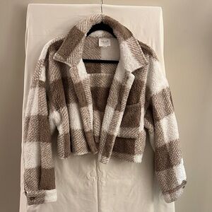 Brown and White Plaid Women's Jacket